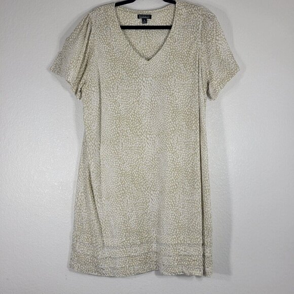 Nicole Miller Dresses & Skirts - Nicole Miller Animal Print Linen Dress XL Short Sleeve Taupe Neutral Resortwear